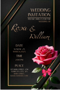 Black background rose invitation card Плакат template