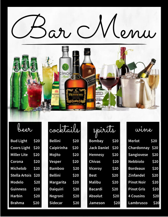 Black  Bar Menu Flyer (us Letter) template