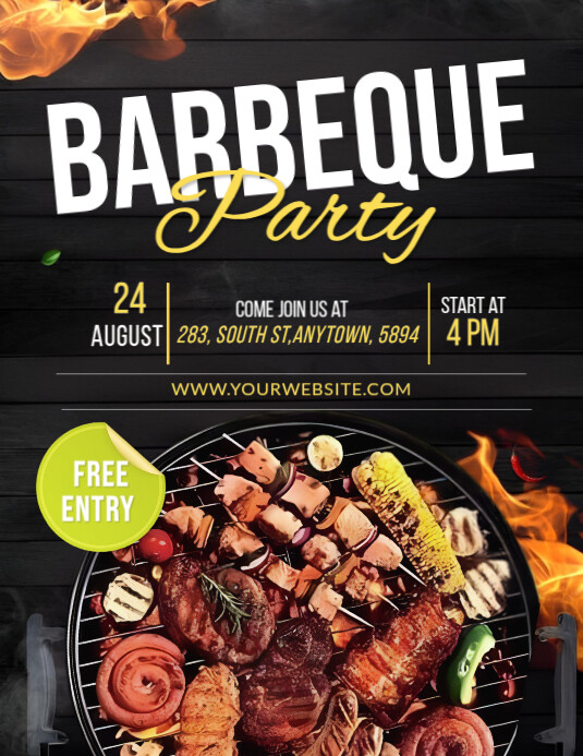 Black Barbecue Party Flyer Template | Free Entry Bbq Event Poster ...