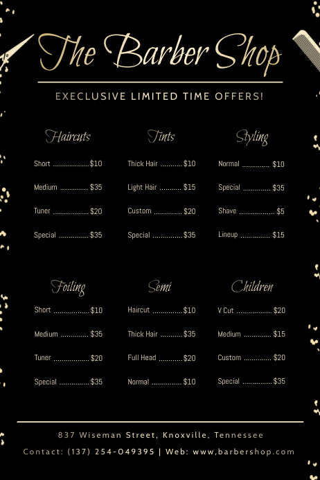 Black Barber Shop Menu List Template | PosterMyWall