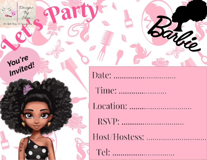 black-barbie-party-invitation-template-postermywall for Barbie Party Invitations Free Printable Black Barbie Party Invitation Template | PosterMyWall for Barbie Party Invitations Free Printable