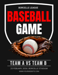 Black Baseball Game Flyer Løbeseddel (US Letter) template