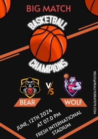 Black basketball champions poster A4 template