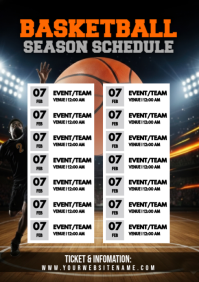 Black Basketball Season Schedule A4 Template