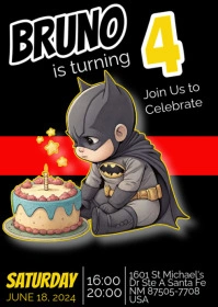 Black Batman invitation A6 template