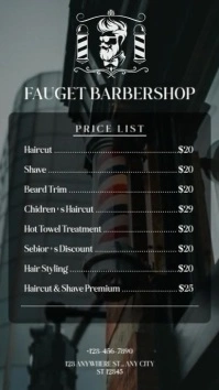 Black Berbasis Daftar Barbershop Price List Reel Instagram template