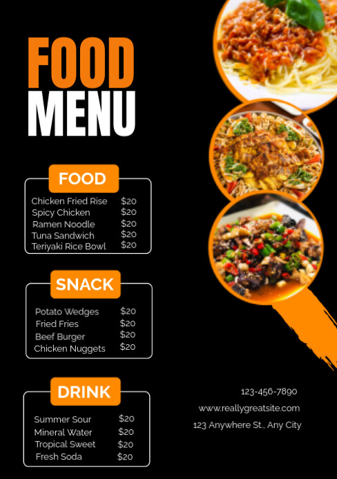 Black Berbasis Daftar Food Menu A5 Template | PosterMyWall