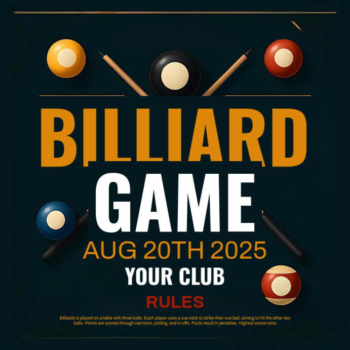Black Billiard Game Flyer Square (1:1) 方形(1:1) template
