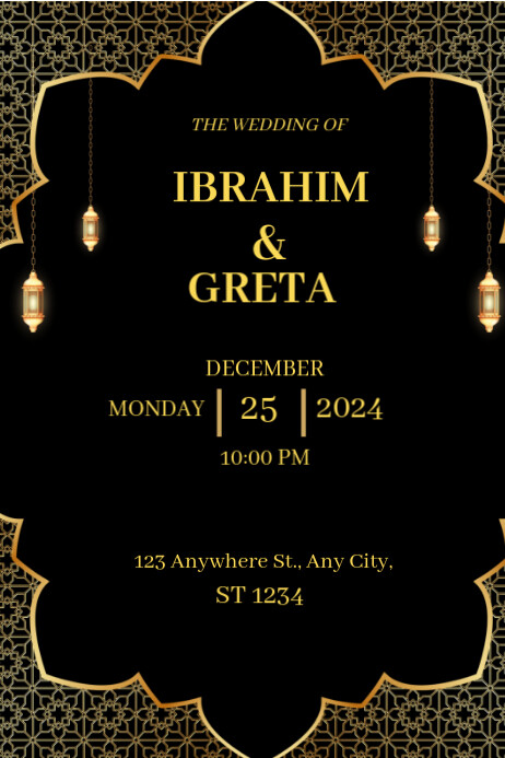 Black Black And Gold Elegant Wedding Islamic Invitation Poster template