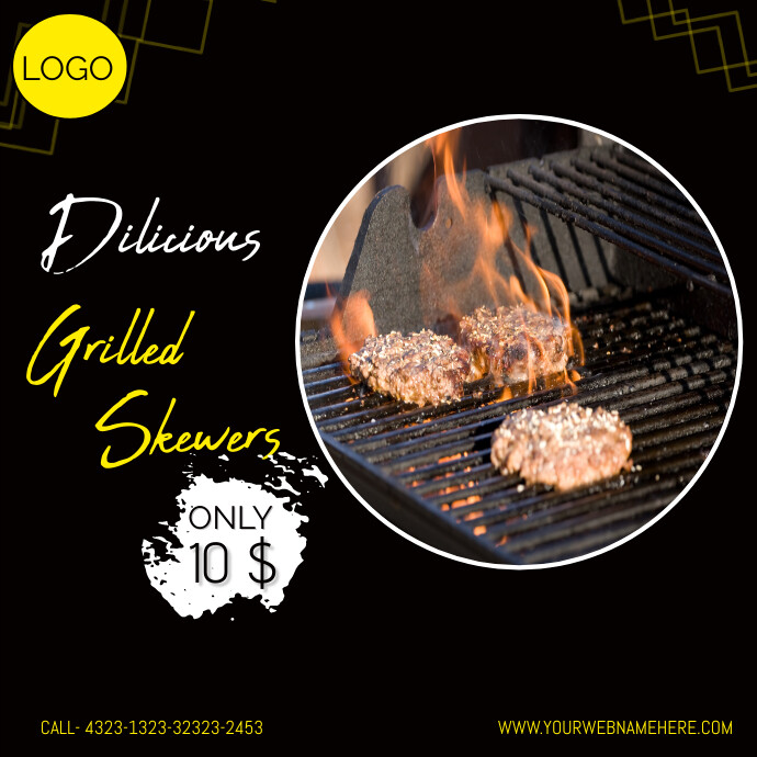 Black Black Grilled Skewers Facebook Post Log Template | PosterMyWall