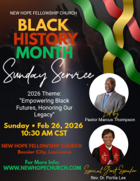 Black Black History Month Church Service Flyer Volante (Carta US) template