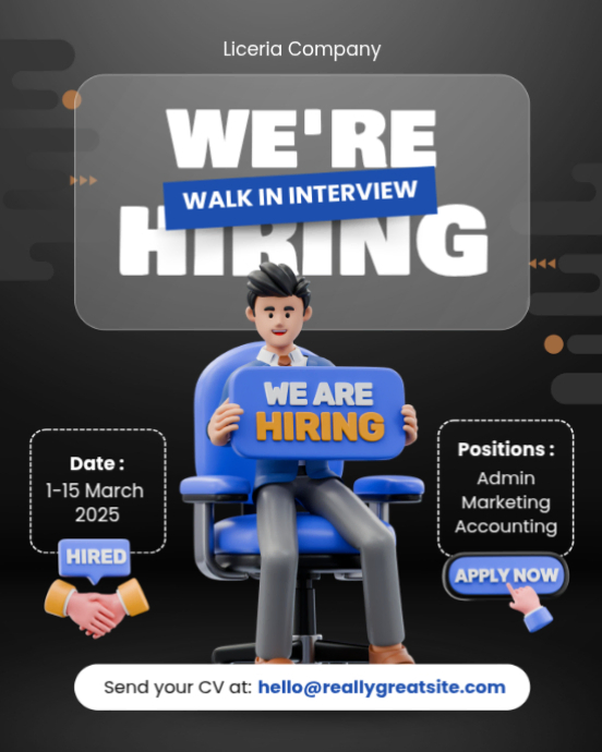 Walk In Interviews Sign Copy of Black Blue 3D Modern We Are Hiring Walk In Interview Instagram ...