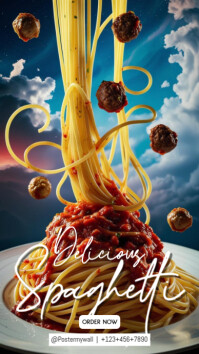 Black blue Modern & Minimal Delicious Spaghetti Promotion Instagram Story template