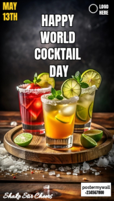 Black Bold World Cocktail Day Bash Flyer – Neon Drink Party Promo ...