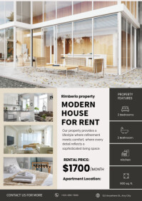 Black Brown Minimalist Modern House Rent Flyer A4 template