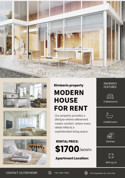 Black Brown Minimalist Modern House Rent Flyer A4 template
