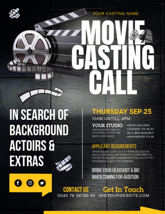 Black  Casting Call Flyer (us Letter) template