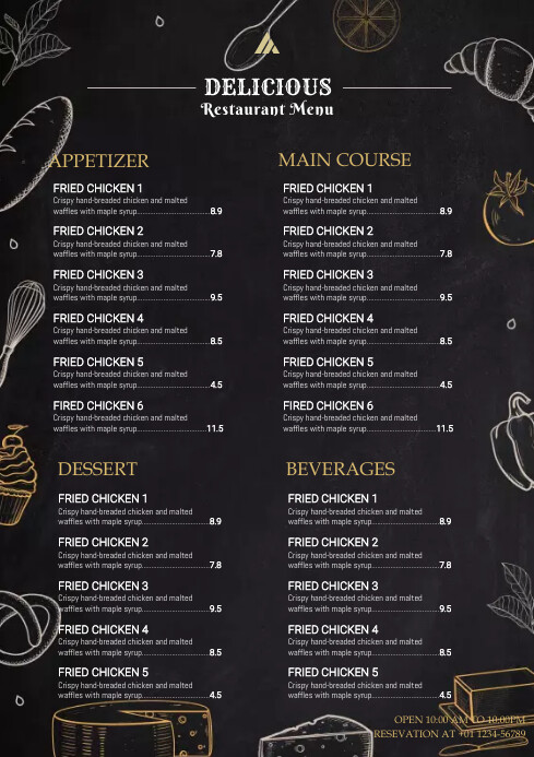 Menu Panel Texture Black Chalkboard Texture Illustrative Restaur Template | PosterMyWall