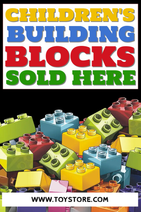 Black Children's Building Blocks Toy Store Poster template