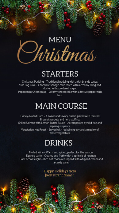 Black Christmas Menu Instagram Story Template | PosterMyWall