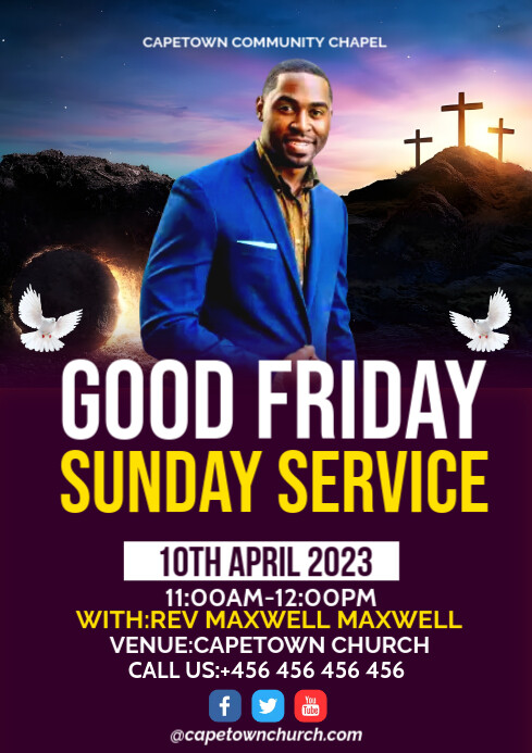 Black Church Good Friday Sunday Service  A3 template