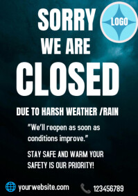 Black Closed Due To Harsh Weather/rain A4 template