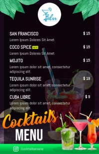 Black Cocktail Menu Halfpage Wide template