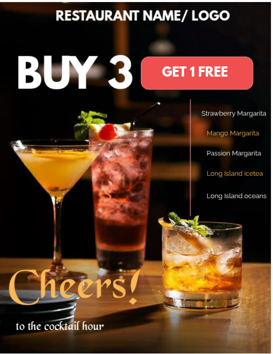 Black Cocktail Promotion Flyer Template | PosterMyWall