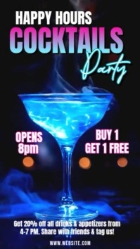 Black Cocktails Happy Hours Party Video Flyer Instagram Story template