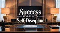 Black Collage Elegant Office Motivation Poster – Success Begins With Self-discipline Digital Display template