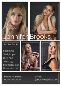 Black Collage Female Model Comp Card A6 template