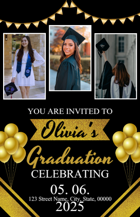 Half Graduation Card Black Collage Graduation Invitation Half Page Wide templaat | PosterMyWall