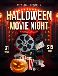 Black Collage Halloween Movie Night Flyer (us Letter) template