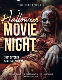Black Collage Halloween Movie Night Flyer (us Letter) template