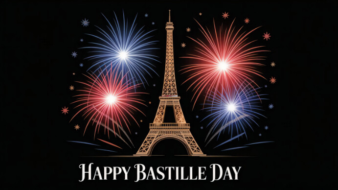 Black Collage Happy Bastille Day – Fireworks And Eiffel Tower – Celebrate French National Day With S Ekran reklamowy (16:9) template