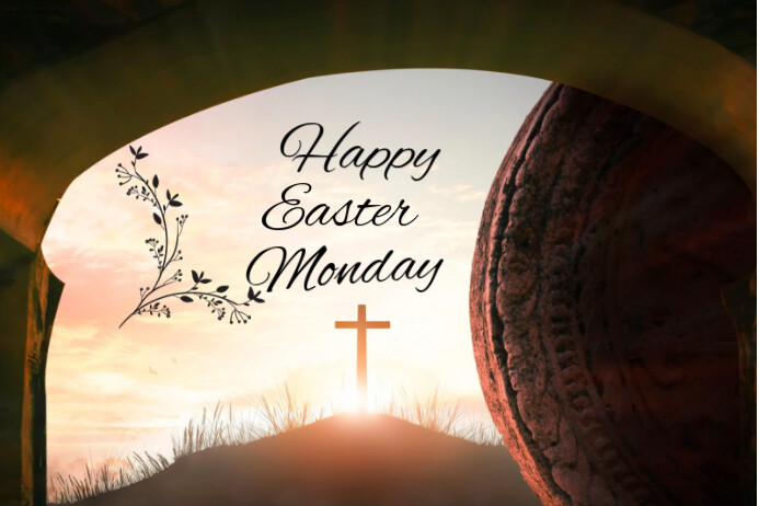 Black Collage Happy Easter Monday  Poster template