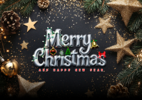 Black Collage Merry Christmas And Happy New Year Wish Card Postcard template