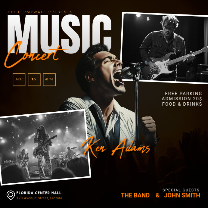 Black Collage Music Concert Instagram Post with photos template