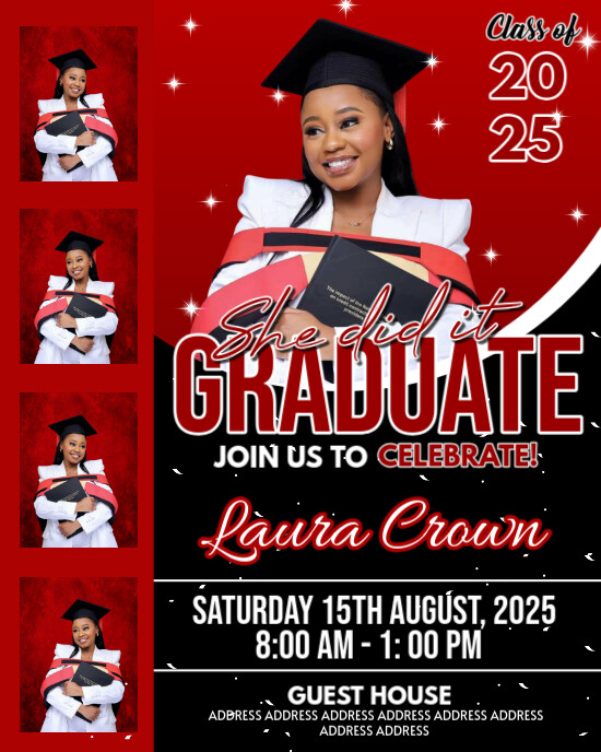 Black Collage Red And Black Graduation Invitation Post Template ...