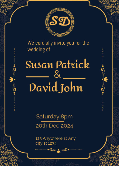 Black Collage Wedding Invitations Card  A5 template