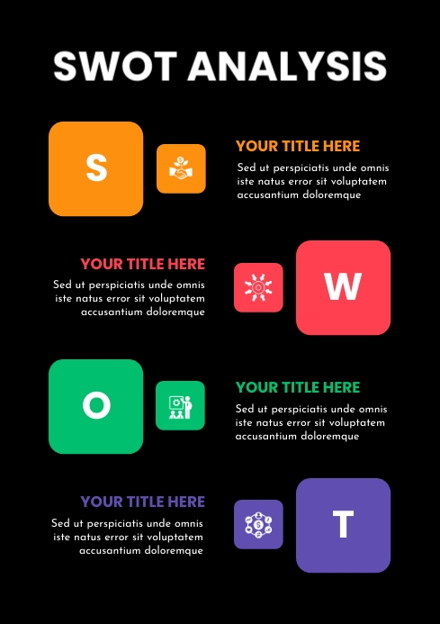 Swot Color Theme Black Colorful Vertical SWOT Analysis Template | PosterMyWall