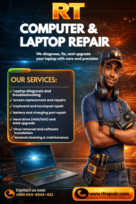 Computer Fixing Poster Black Computer & Laptop Repair Poster Template | PosterMyWall