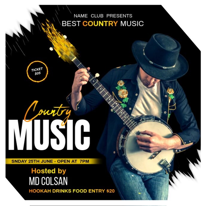 Black  Country Music  Square (1:1) template