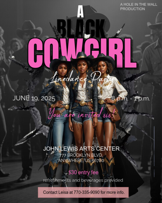 Black Cowgirl Line Dance Party Instagram Portrait template