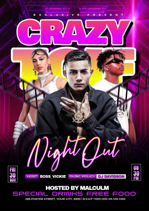 Copy of Black Crazy TGIF Night Out Event A4 | PosterMyWall