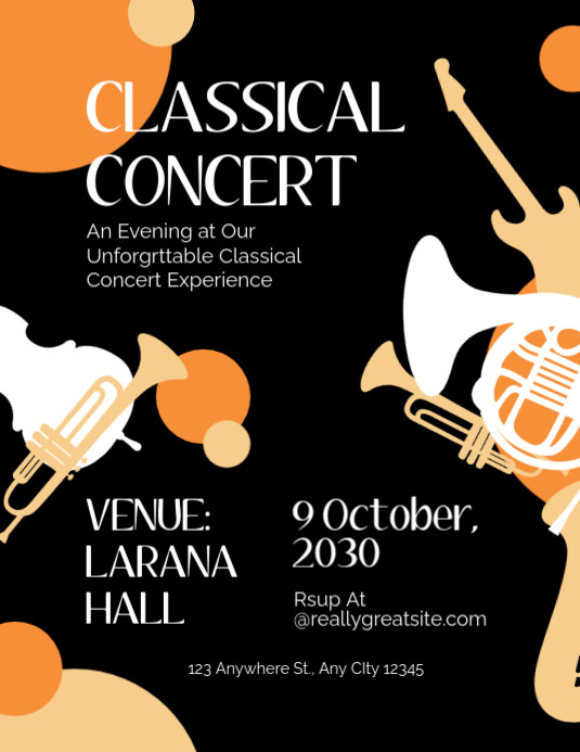 Black Cream Classical Music Concert Flyer Tem Pamflet (VSA Brief) template