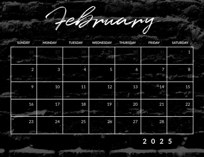 Black Dark List-based February 2025 Calendar Winter Flyer Template ...