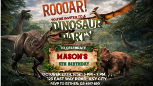 Black Dinosaur Birthday Party Digitalt display Template