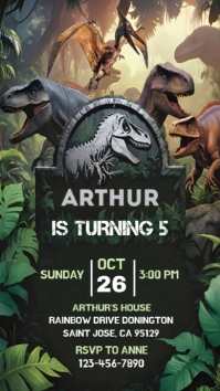 Black Dinosaur Birthday Party Instagram Story template