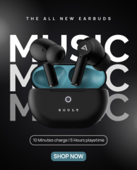 Black Earbuds Promotion Instagram Portrait template